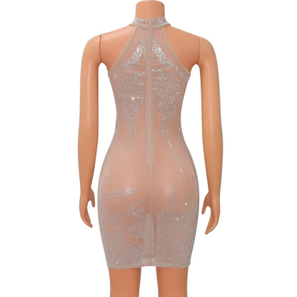 Rhinestone Mesh Bodycon Mini Dress for Women