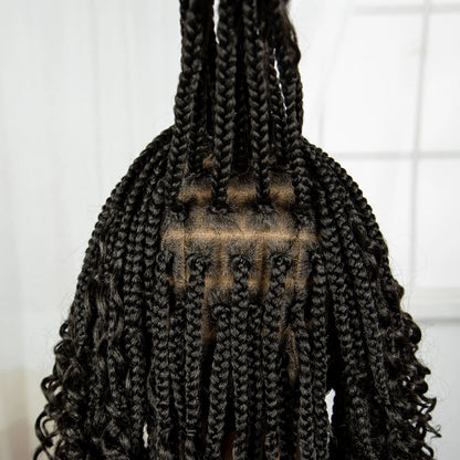 Knotless Box Braided Wigs with Curly Ends 16 Inches Synthetic