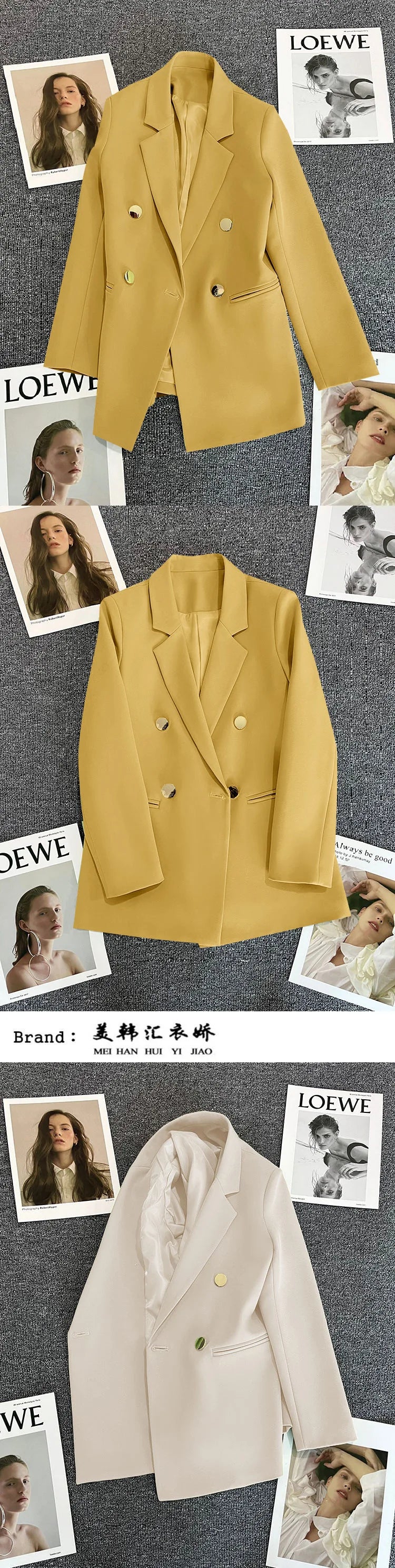 Candy Color Slim Blazer with Notched Collar and Metal Buttons