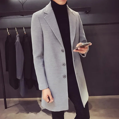Men's Long Cotton Windbreaker Jacket Casual Slim Fit
