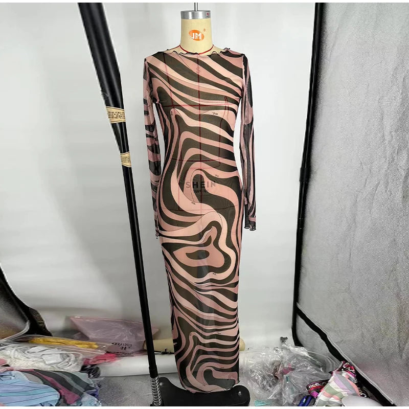 Sheer Mesh Bodycon Maxi Dress for Women
