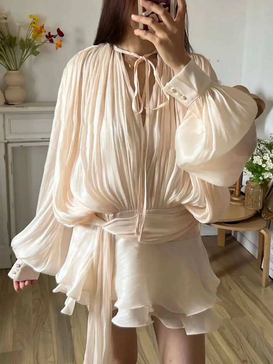 TWOTWINSTYLE V Neck Long Sleeve Mini Dress for Women