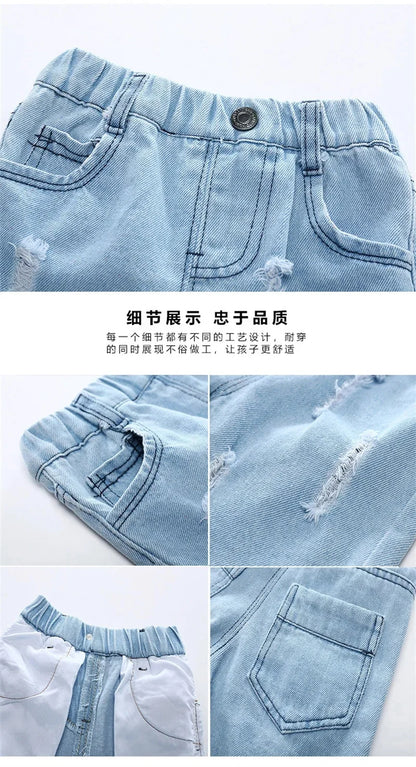 Children's Casual Torn Denim Shorts Blue Sky Blue