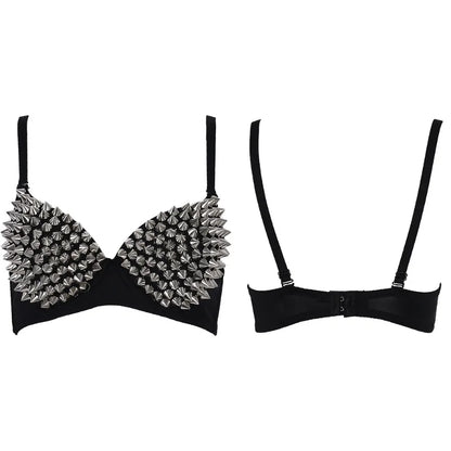 Silver Rivets Gothic Push Up Bralette for Women