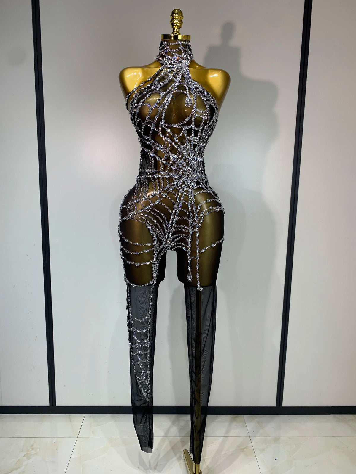 Sparkly Diamond Mesh Jumpsuit for Women