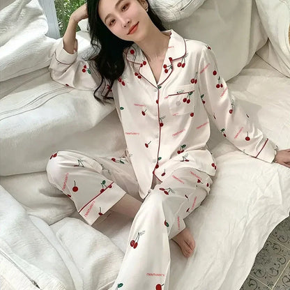 Girls' Long-Sleeved Lace Green Silk Pajamas Set