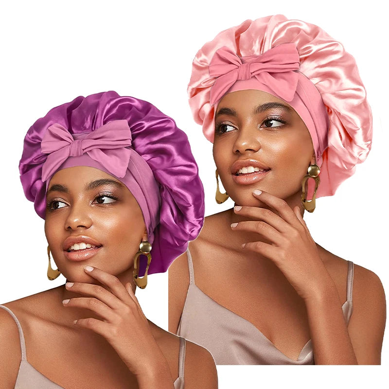 Satin Solid Sleeping Hat with Stretchy Tie Band