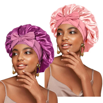 Satin Solid Sleeping Hat with Stretchy Tie Band