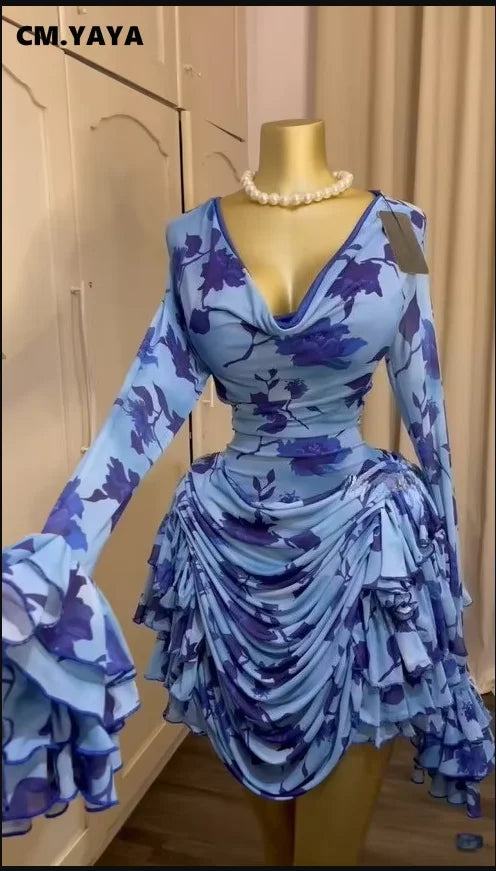 Women Tie Dye Print V-Neck Bodycon Dress