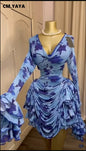 Women Tie Dye Print V-Neck Bodycon Dress