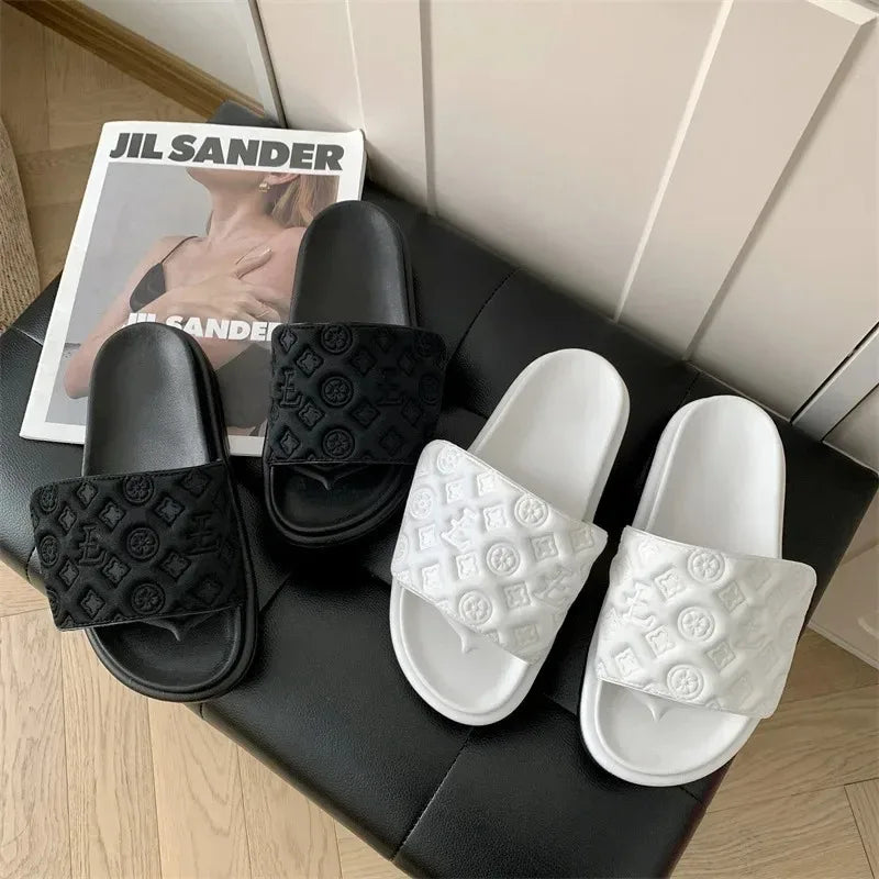 Ladies Canvas Flat Slippers Summer Sandals for Women