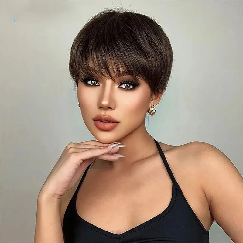 Short Pixie Cut Glueless Human Hair Wig Natural Black