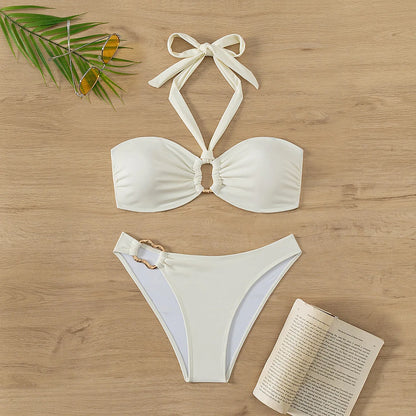 Bandeau Push-Up Bikini Set with Brazilian Thong