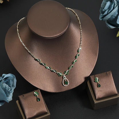 ZAKOL Brilliant Zirconia Leaf Jewelry Set for Women