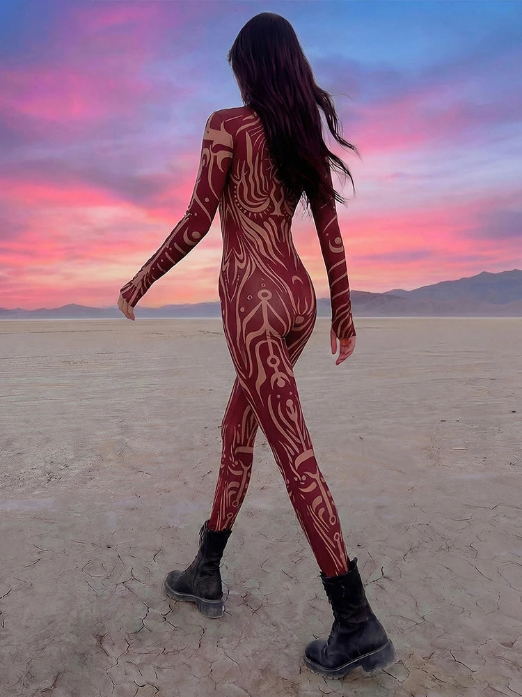 Striped Print Turtleneck Jumpsuit for Women