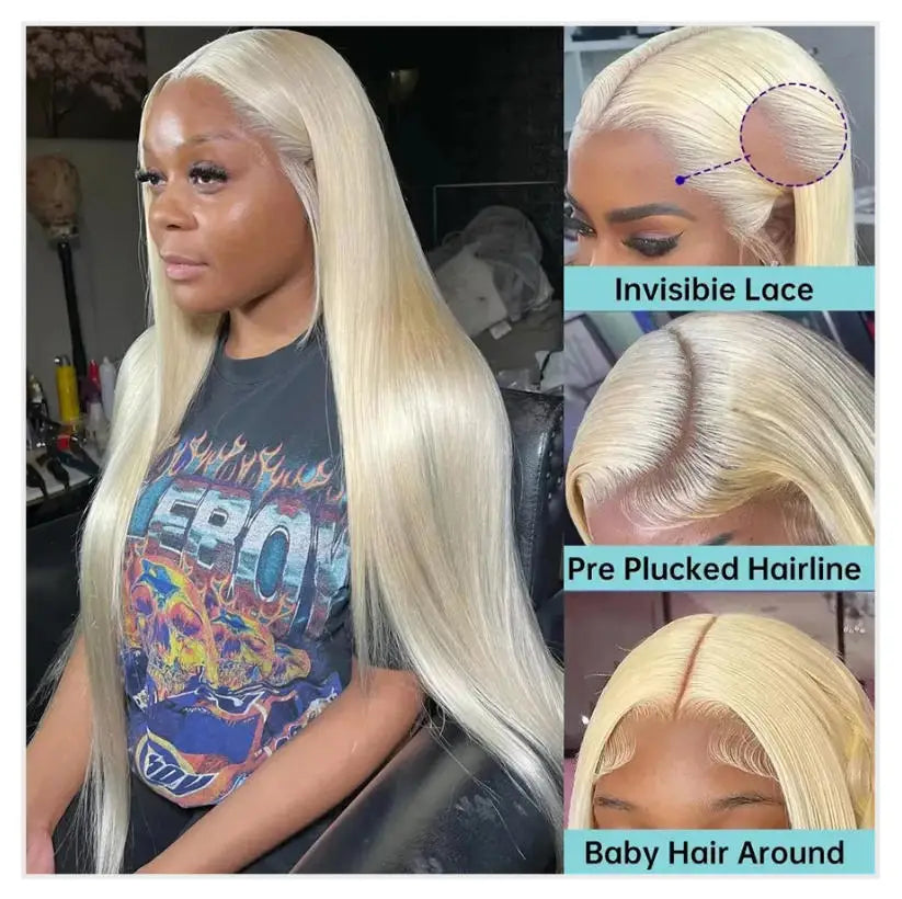 613 Blonde Bone Straight Human Hair Wig Long Lengths