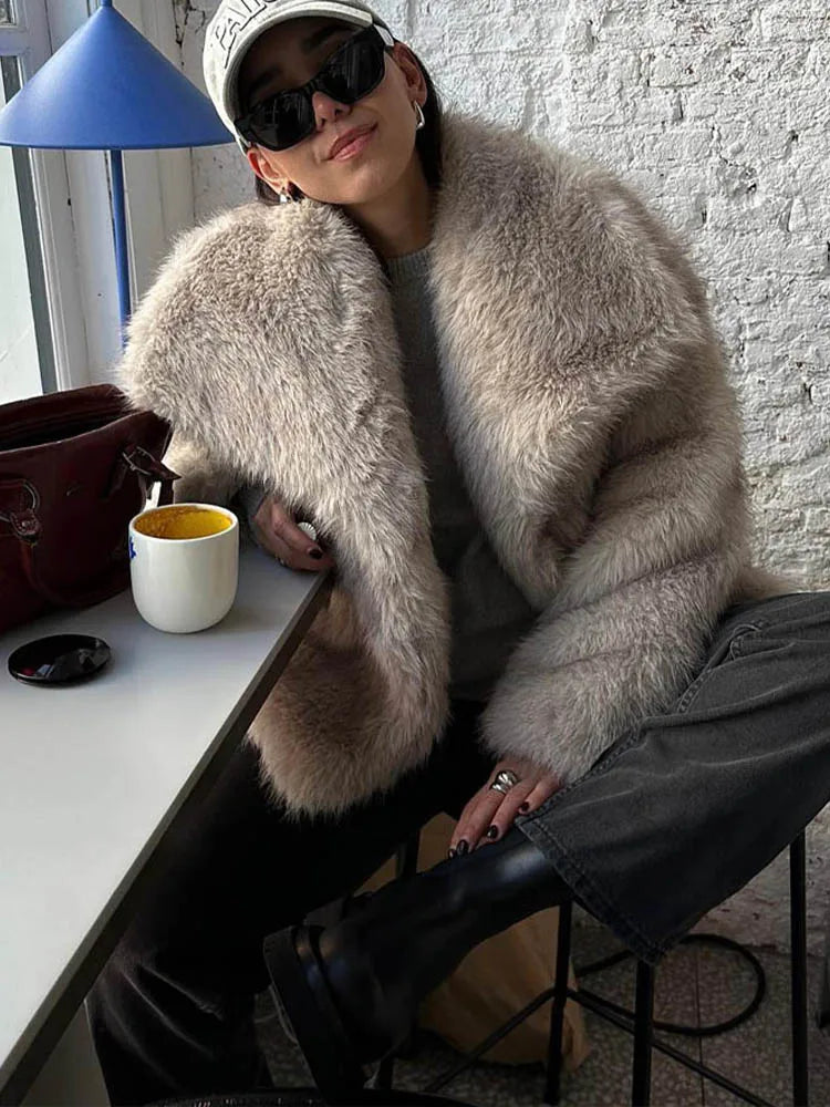 Cropped Faux Fur Jacket Coat for Women