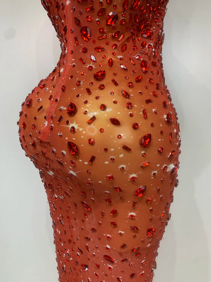 Luxury Rhinestone Mesh Bodycon Dress for Women