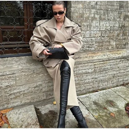 Solid Lace Up Trench Coat Women Full Sleeve Windbreak