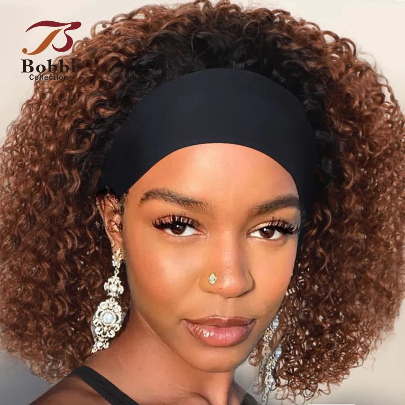 220% Density Glueless Short Curly Human Hair Wig Ginger Brown
