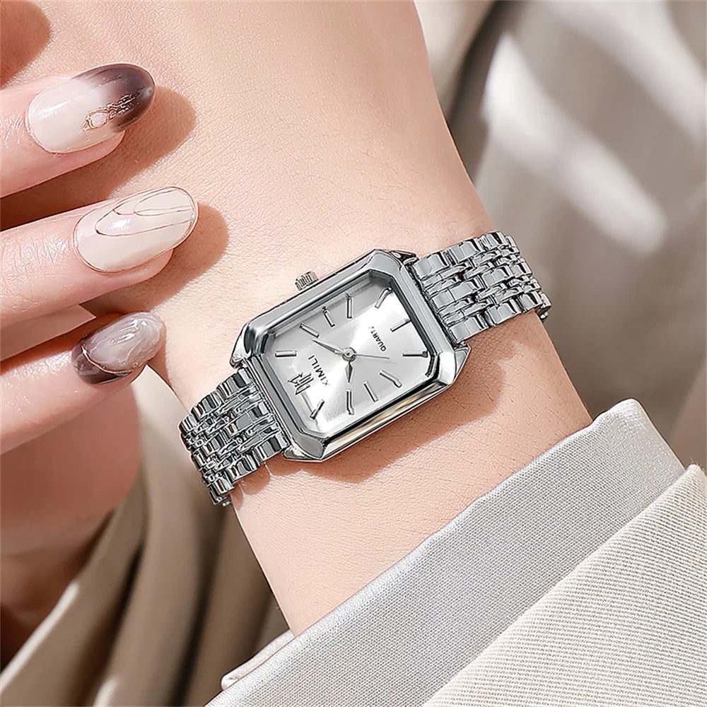 Gold Plated Ladies Quartz Watch Stainless Steel Band