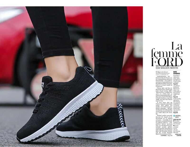 Women Breathable Mesh Flat Sneakers White