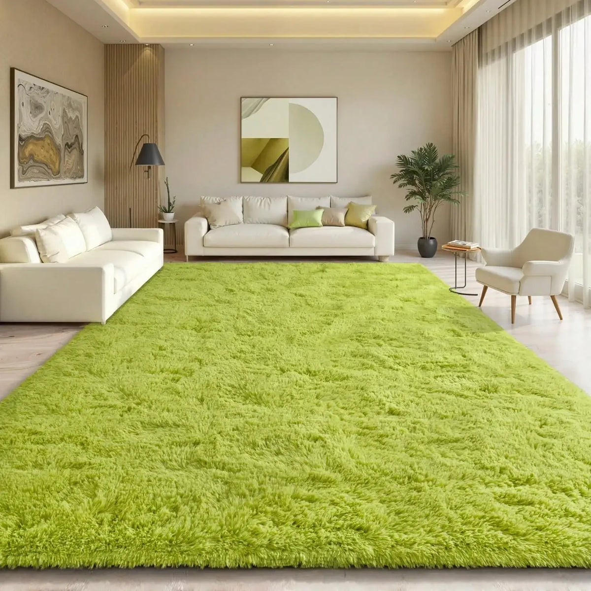 Black Plush Long-Pile Carpet, Soft Non-Slip Rug