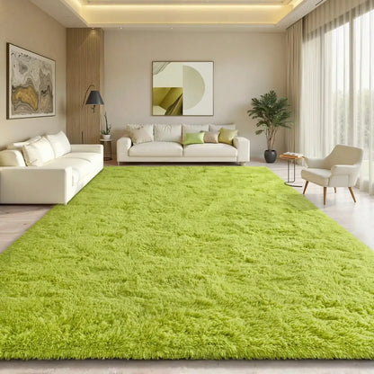 Black Plush Long-Pile Carpet, Soft Non-Slip Rug