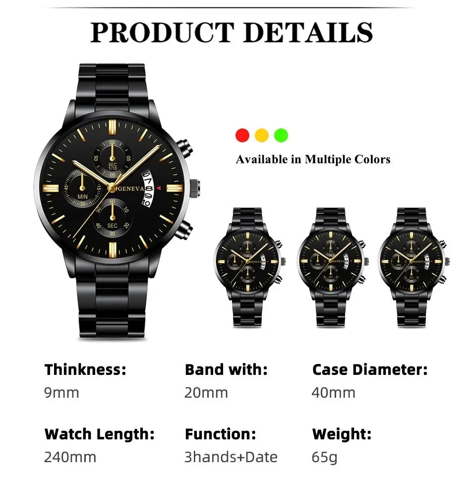Men's Stainless Steel Quartz Calendar Watch