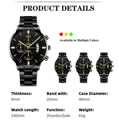 Men's Stainless Steel Quartz Calendar Watch