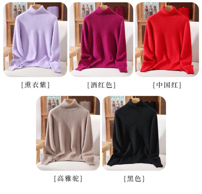 Mink Fur High Collar Pullover Sweater for Women