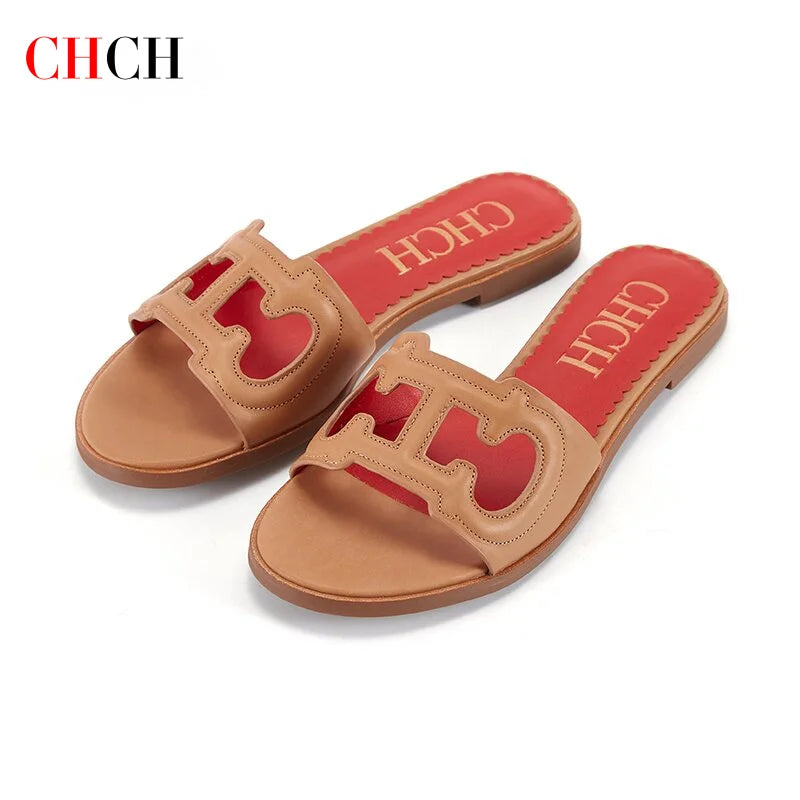 CHCH Women's Black Flat Indoor Slippers
