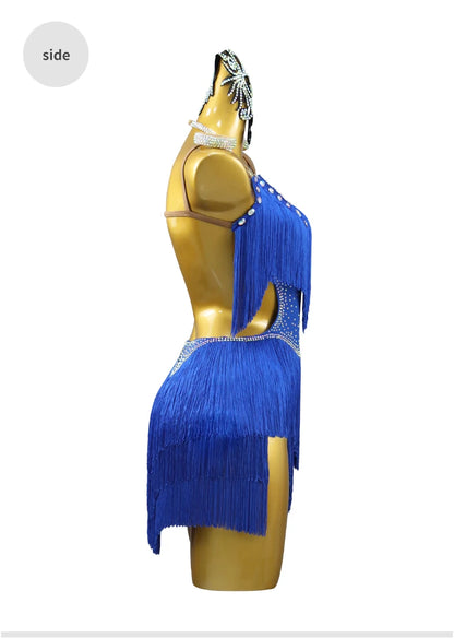 Latin Performance Dance Dress Women Blue Fringe Skirt