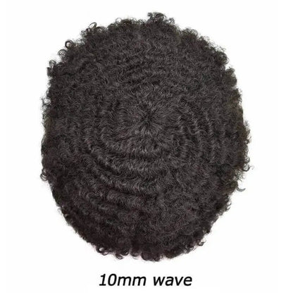 Curly Human Hair Toupee for Men Full PU Natural Color