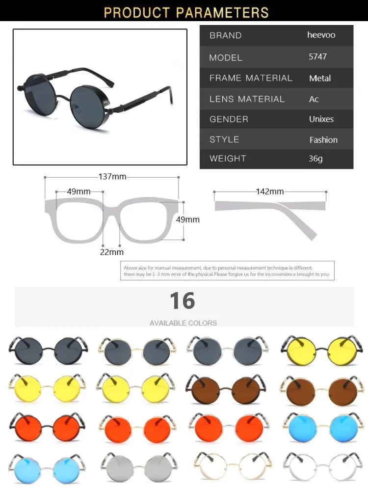 Metal Punk Round Sunglasses for Men and Women