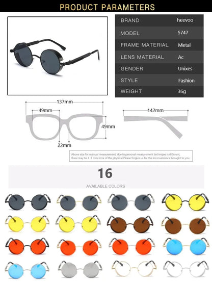 Metal Punk Round Sunglasses for Men and Women