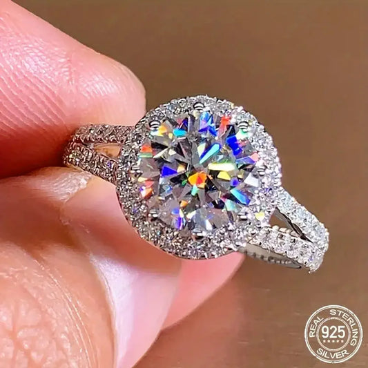 2ct Round Cut Moissanite Engagement Ring in 925 Sterling Silver
