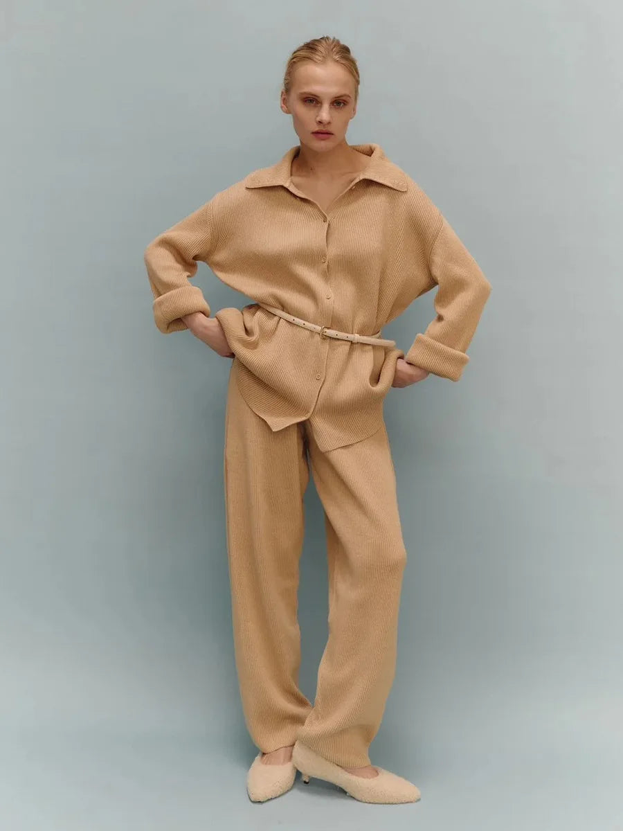 Knit Cardigan Pants Set for Women - Thick and Warm Outfit