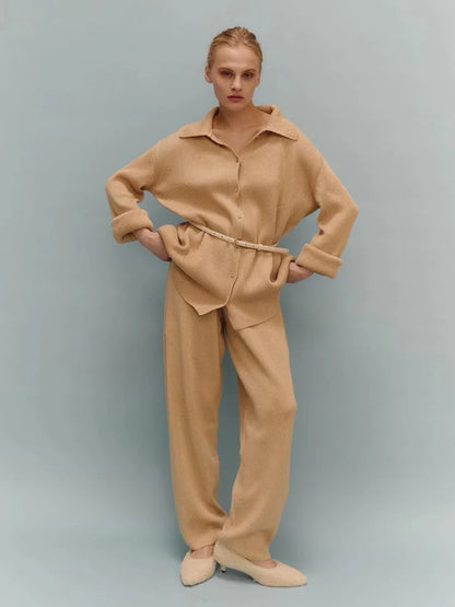 Knit Cardigan Pants Set for Women - Thick and Warm Outfit