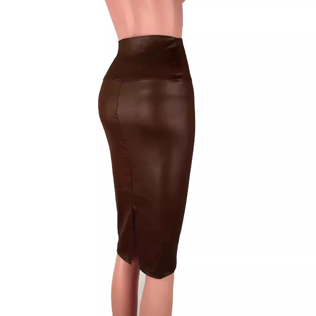 Matte PU Leather High-Waist Bodycon Pencil Skirt
