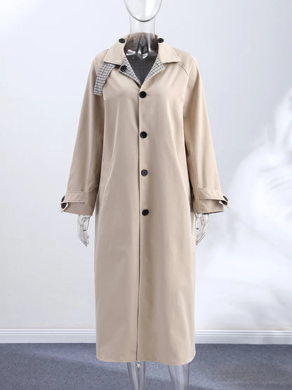 Double-Sided Long Trench Coat for Women with Pockets