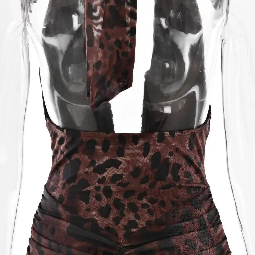 Leopard Print Halter Mini Dress for Women