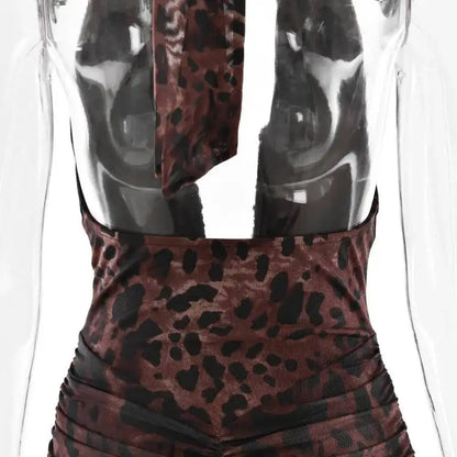 Leopard Print Halter Mini Dress for Women