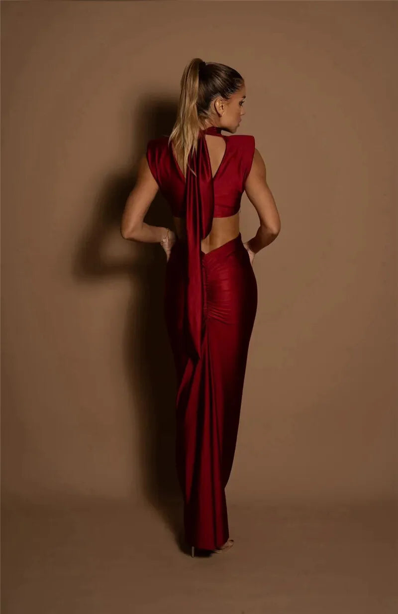 Hollow Out Turtleneck Maxi Dress for Women