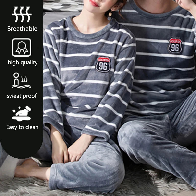 Couple Coral Fleece Pajamas Set for Winter