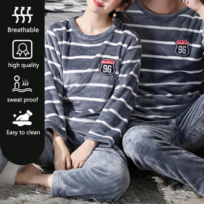 Couple Coral Fleece Pajamas Set for Winter