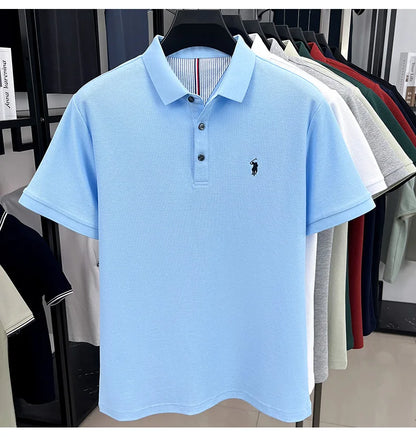Men's Short Sleeve Cotton Polo Shirt with Embroidery