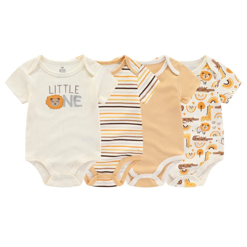 Kiddiezoom Cartoon Baby Bodysuits 100% Cotton 4pcs