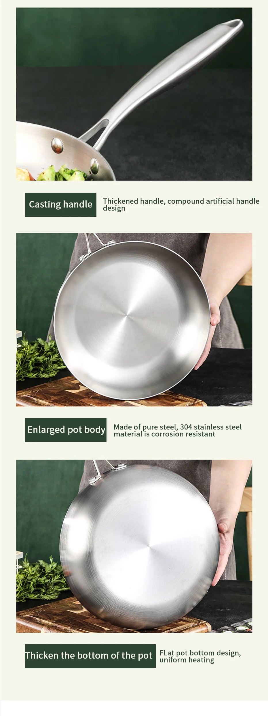 304 Stainless Steel Nonstick Frying Pan 28cm