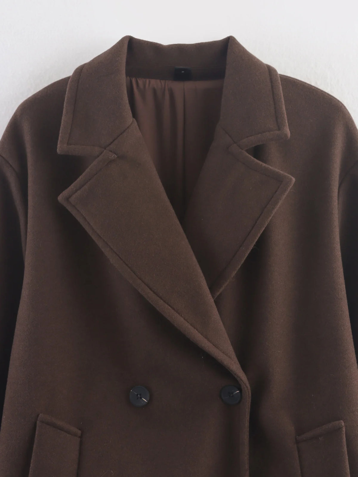 Brown Woolen Coat for Women with Notch Neck